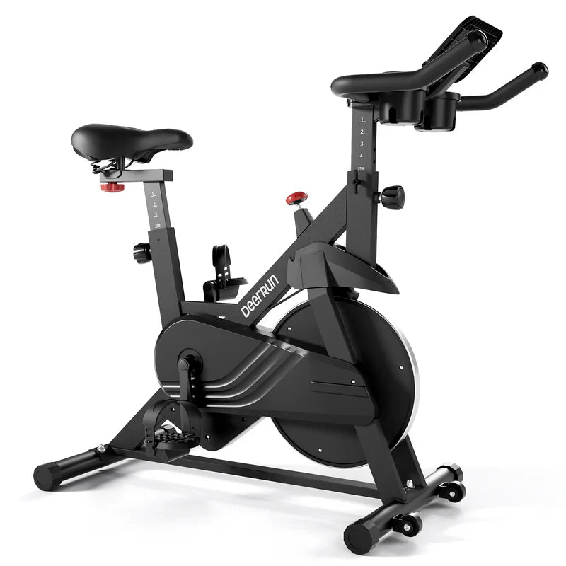 DeerRun S500 Bicicleta inteligente de interior negra con resistencia magnética ajustable, cinturón silencioso y aplicación PitPat