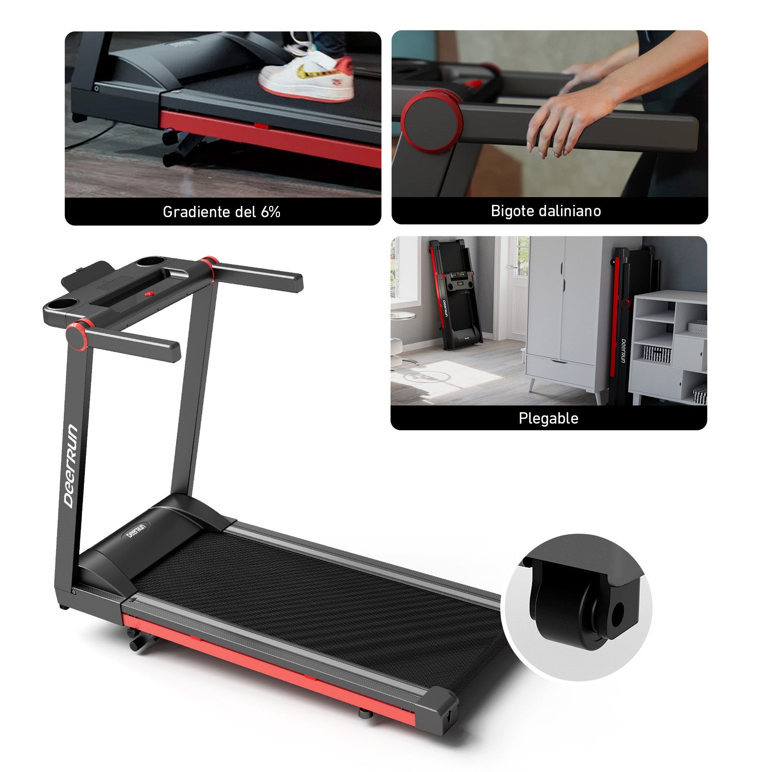 DeerRun A1 Pro Move+ – Cinta de correr plegable con inclinación del 6 % | Chip de actualización 2025 y compatibilidad con NFC | Capacidad de carga de 158 kg, hasta 16 km/h