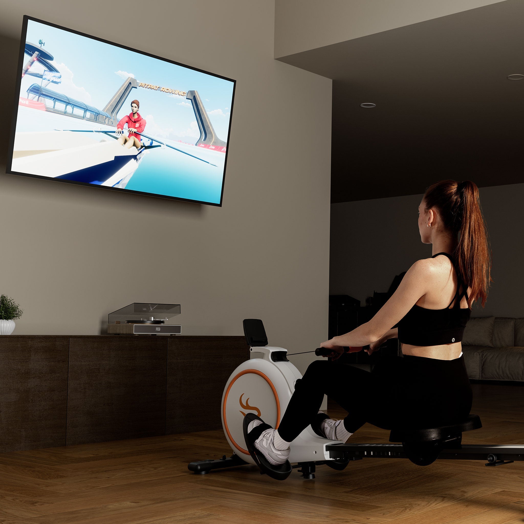 DeerRun RW600 Smart-Máquina de remo con resistencia magnética ajustable de 32 niveles y riel deslizante largo y PitPat APP