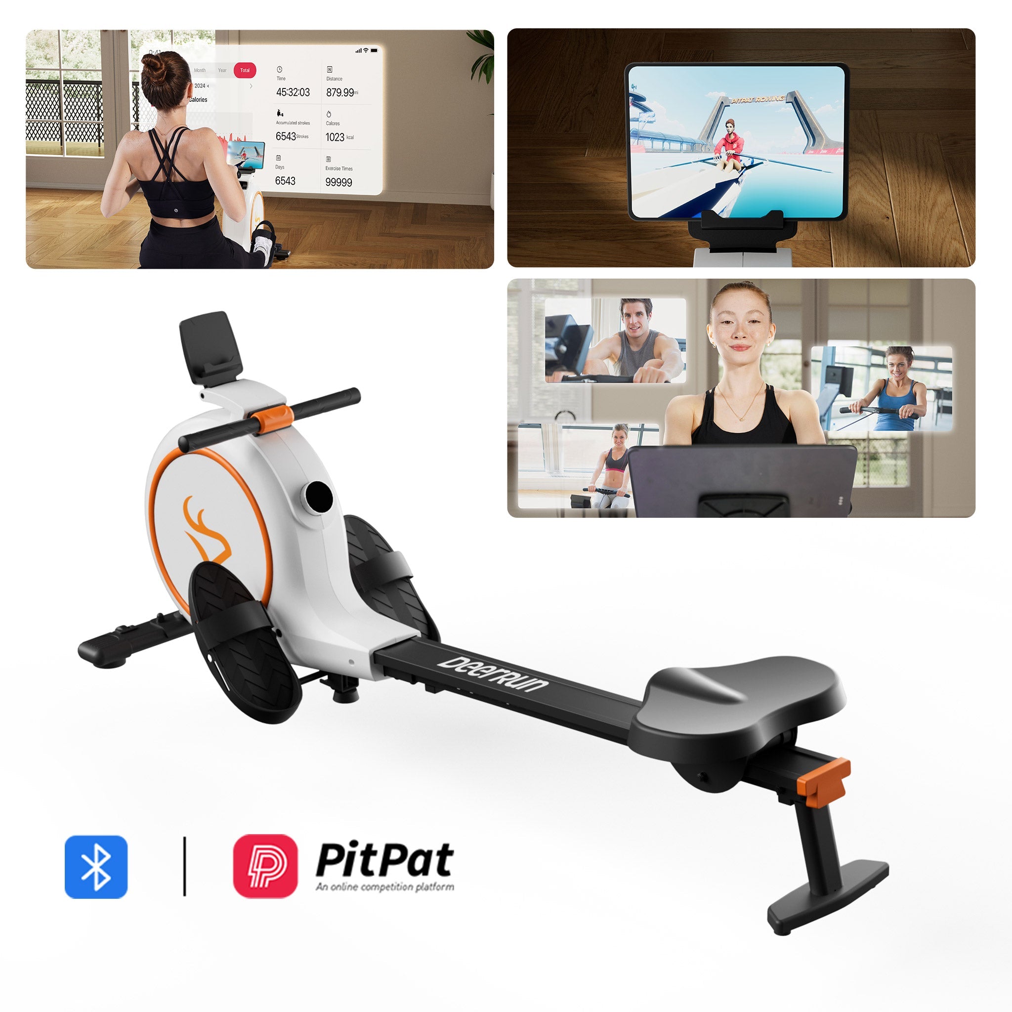DeerRun RW600 Smart-Máquina de remo con resistencia magnética ajustable de 32 niveles y riel deslizante largo y PitPat APP