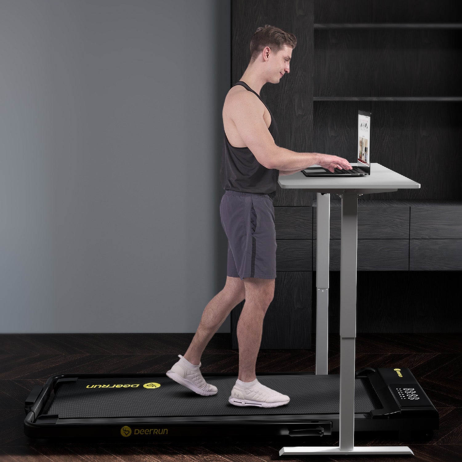 DeerRun A5 Pro Energie-2025 Smartes 2-in-1 Cinta de correr negra | Mejora a capacidad de carga de 145 kg