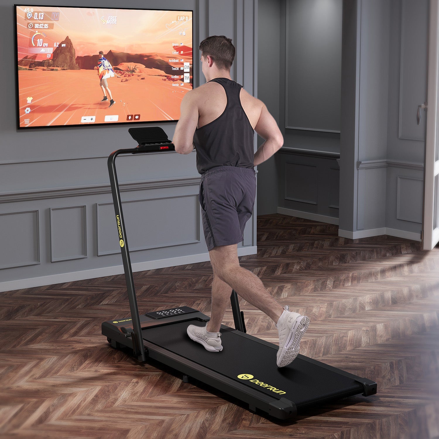 DeerRun A5 Pro Energie-2025 Smartes 2-in-1 Cinta de correr negra | Mejora a capacidad de carga de 145 kg