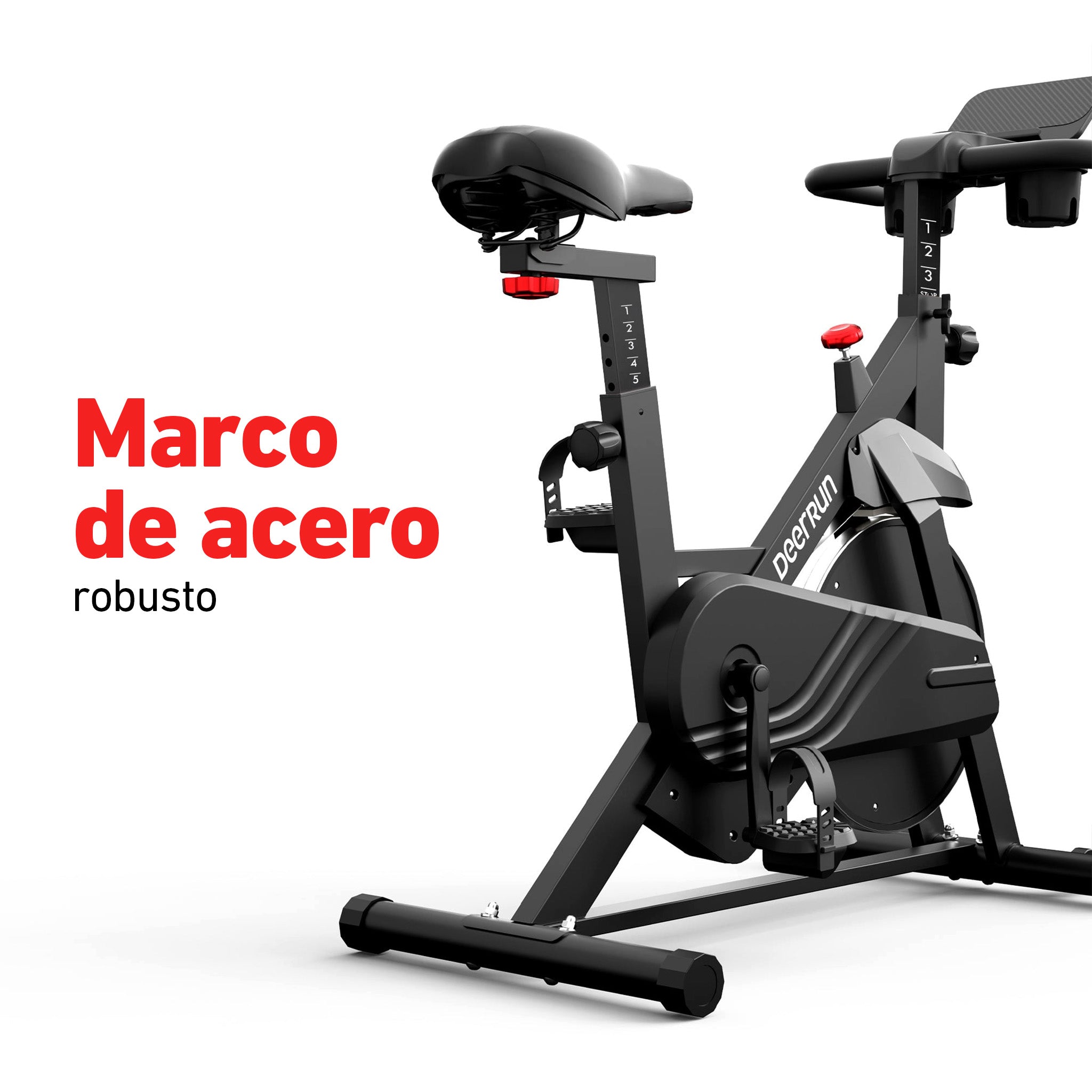 DeerRun S500 Bicicleta inteligente de interior negra con resistencia magnética ajustable, cinturón silencioso y aplicación PitPat