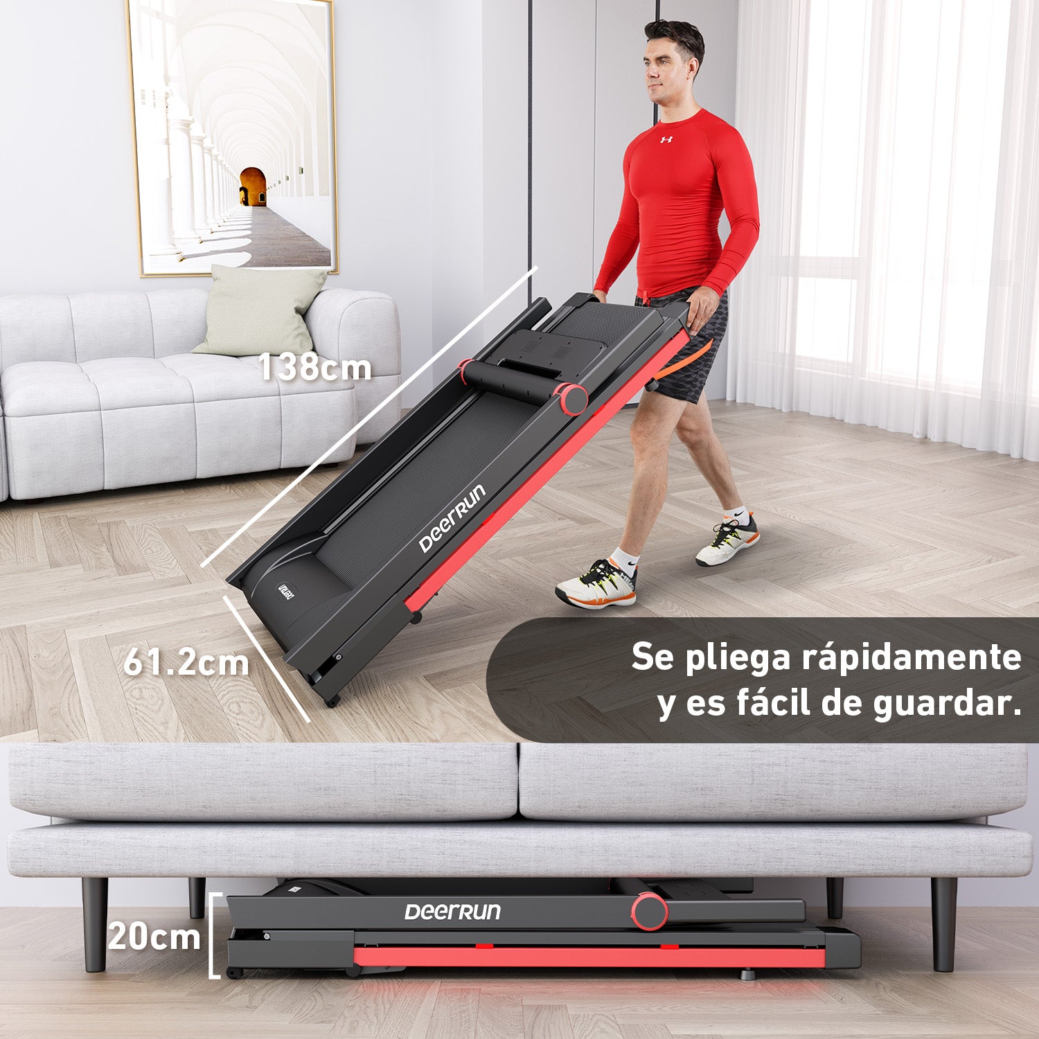 DeerRun A1 Pro Move+ – Cinta de correr plegable con inclinación del 6 % | Chip de actualización 2025 y compatibilidad con NFC | Capacidad de carga de 158 kg, hasta 16 km/h
