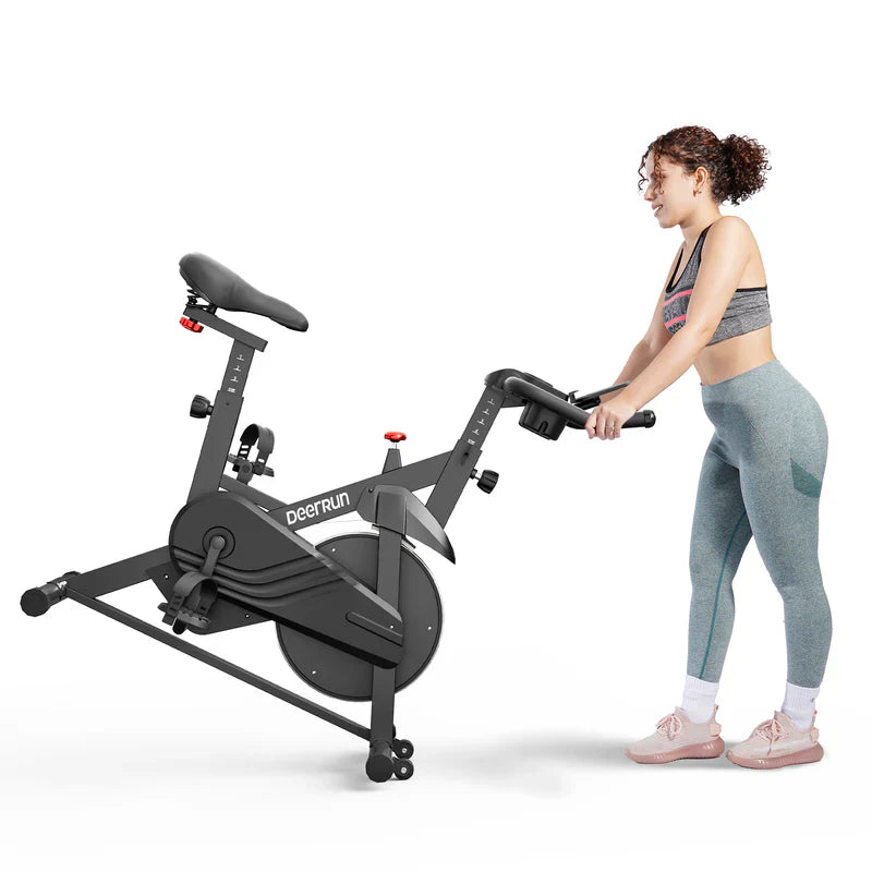 DeerRun S500 Bicicleta inteligente de interior negra con resistencia magnética ajustable, cinturón silencioso y aplicación PitPat