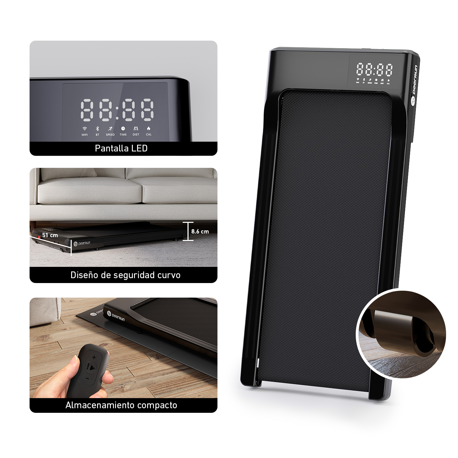 DeerRun Q1 Classic Plus – Smartes Walking-Cinta de correr con mayor superficie de carrera, capacidad de carga de 158 kg y control remoto