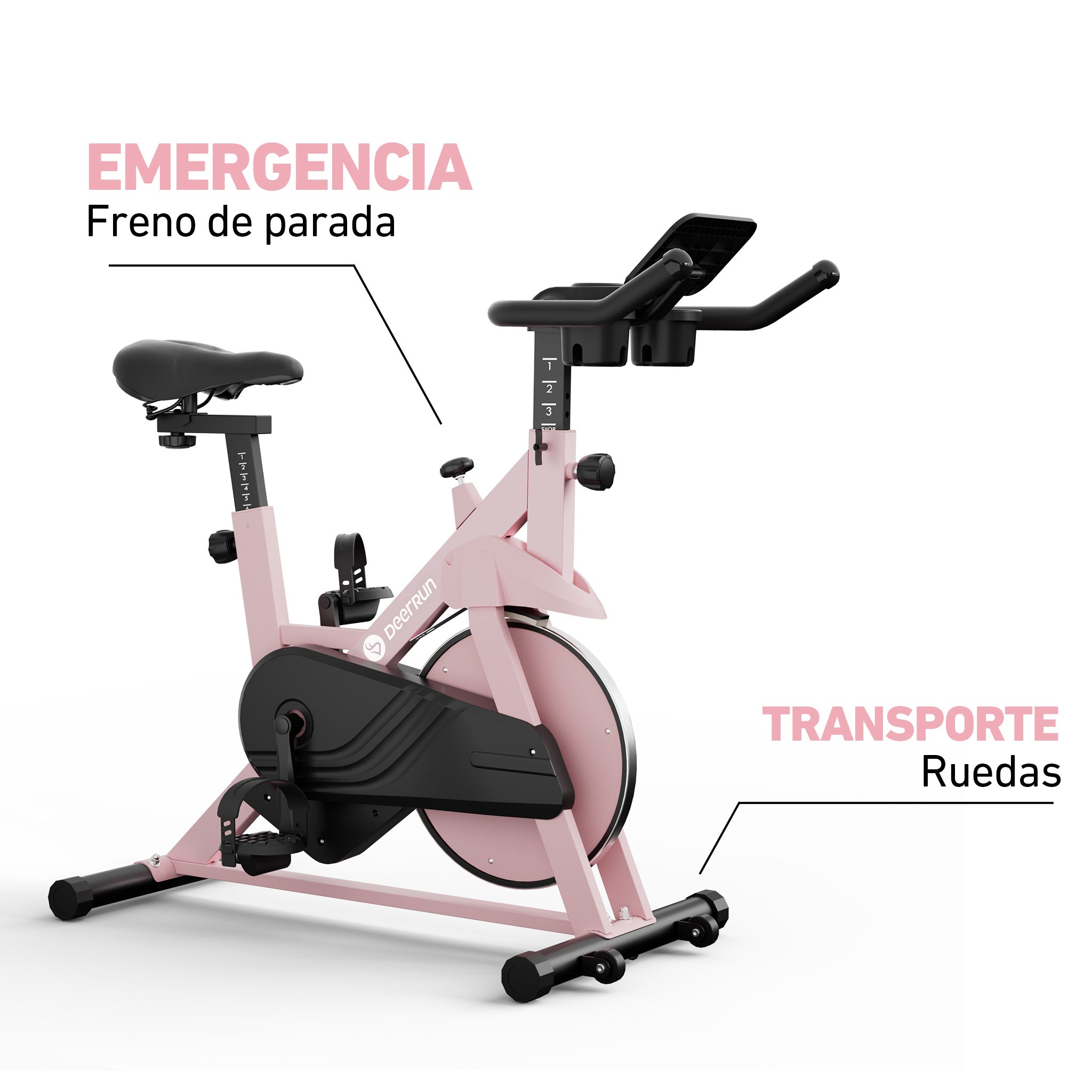 DeerRun S500 Bicicleta inteligente de interior Rose con resistencia magnética ajustable, cinturón silencioso y aplicación PitPat