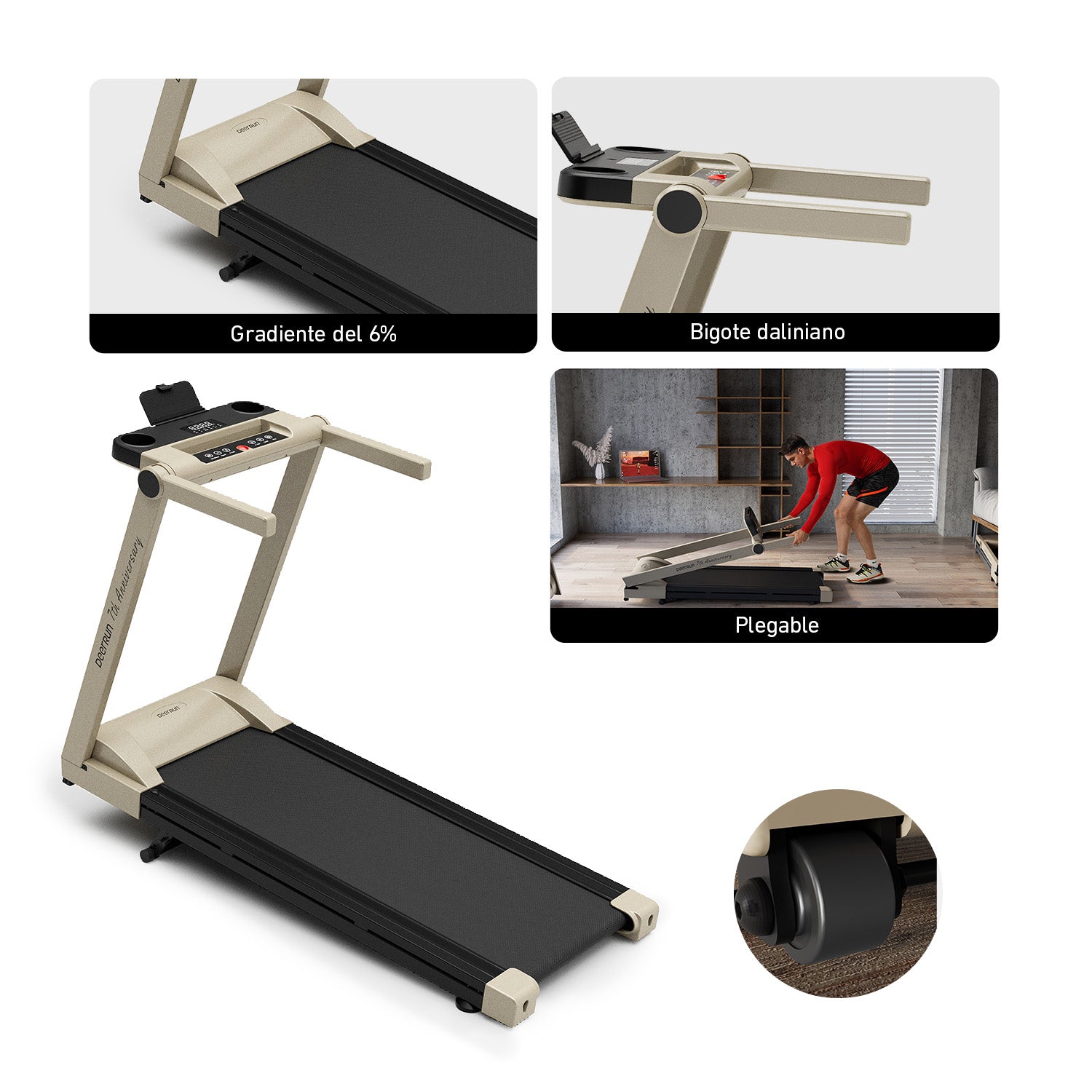 DeerRun A1 Pro Starlight-Edition Cinta de correr plegable con inclinación del 6%, Bluetooth y control remoto inalámbrico