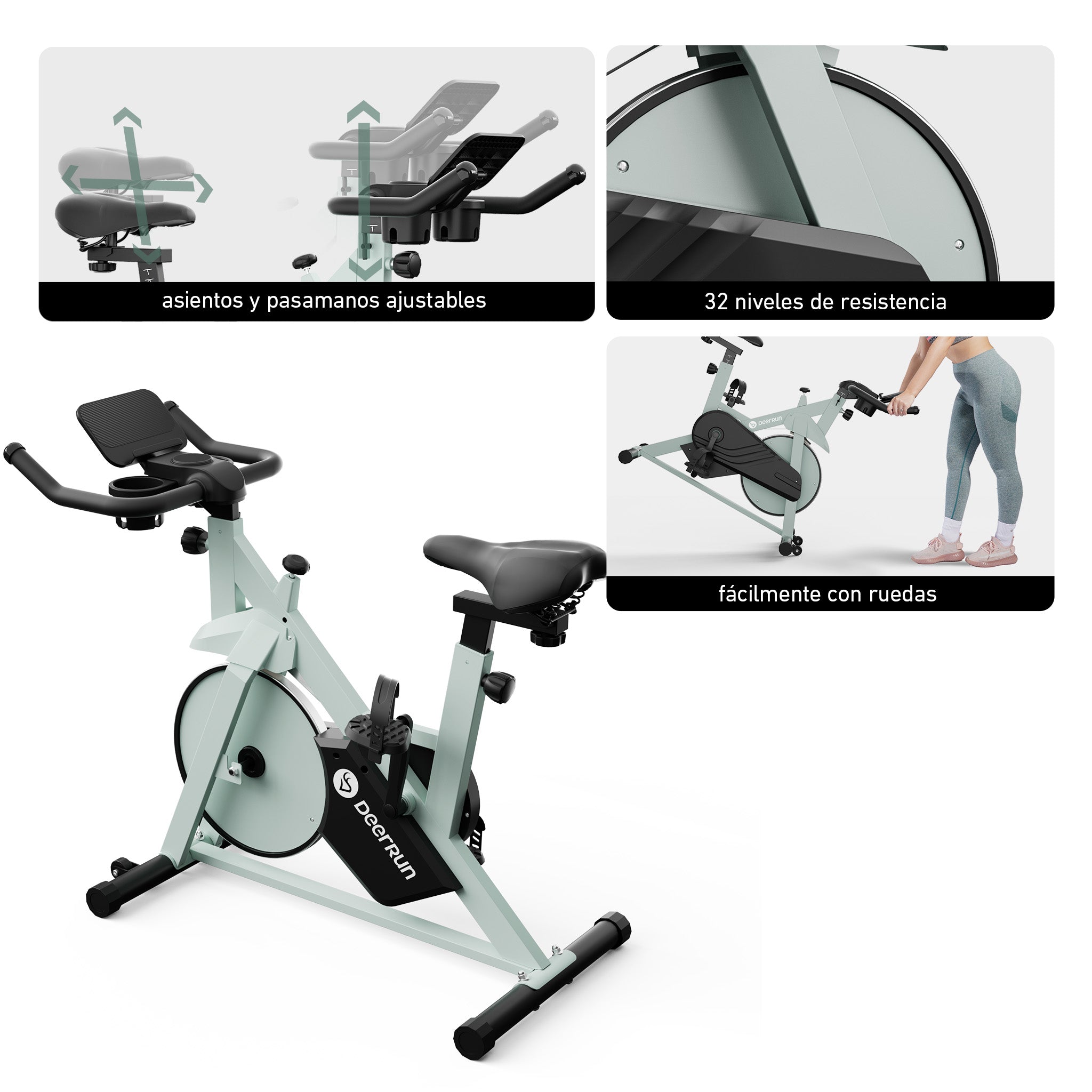 DeerRun S500 Indoor-Bicicleta inteligente con resistencia magnética ajustable, cinturón silencioso y PitPat-App
