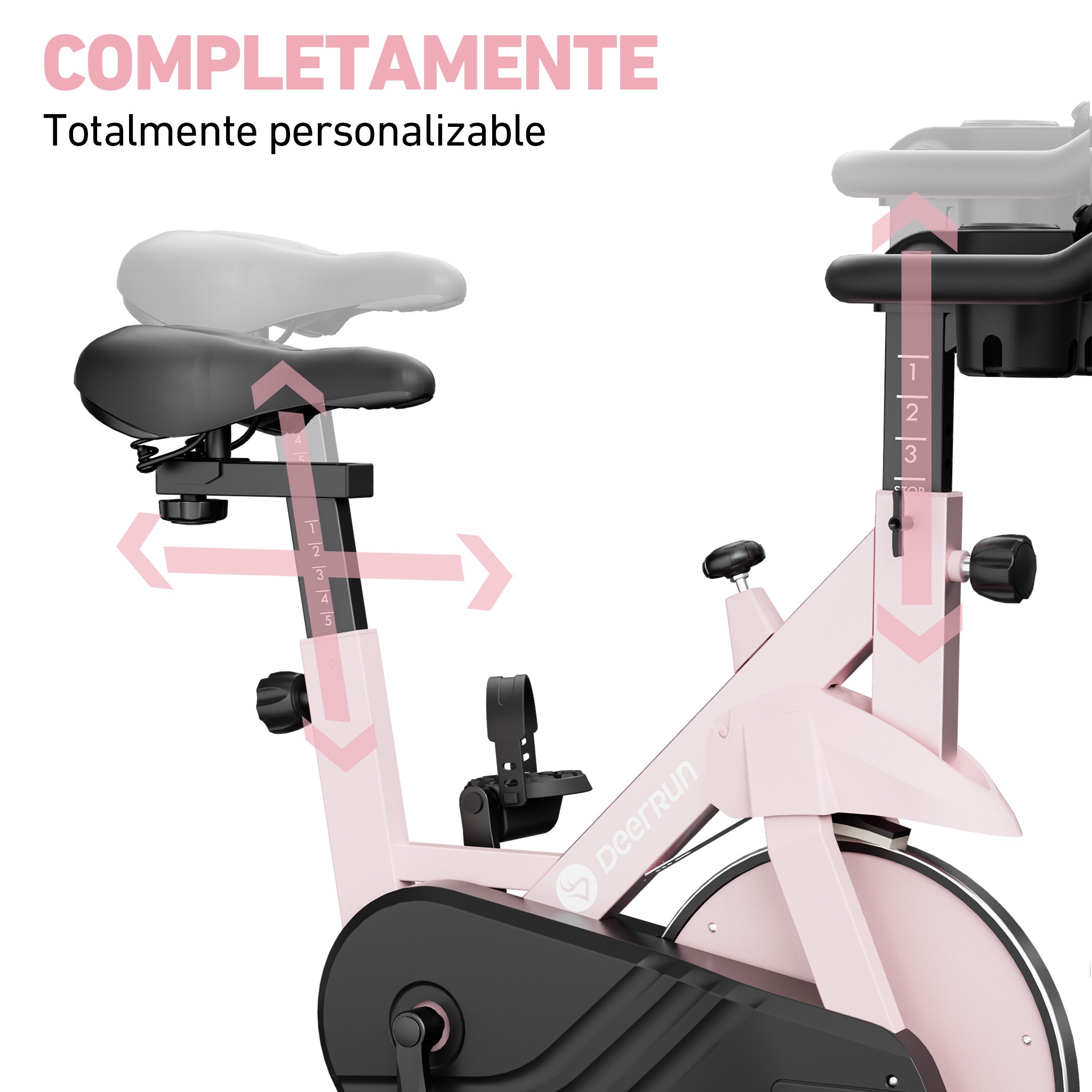 DeerRun S500 Bicicleta inteligente de interior Rose con resistencia magnética ajustable, cinturón silencioso y aplicación PitPat