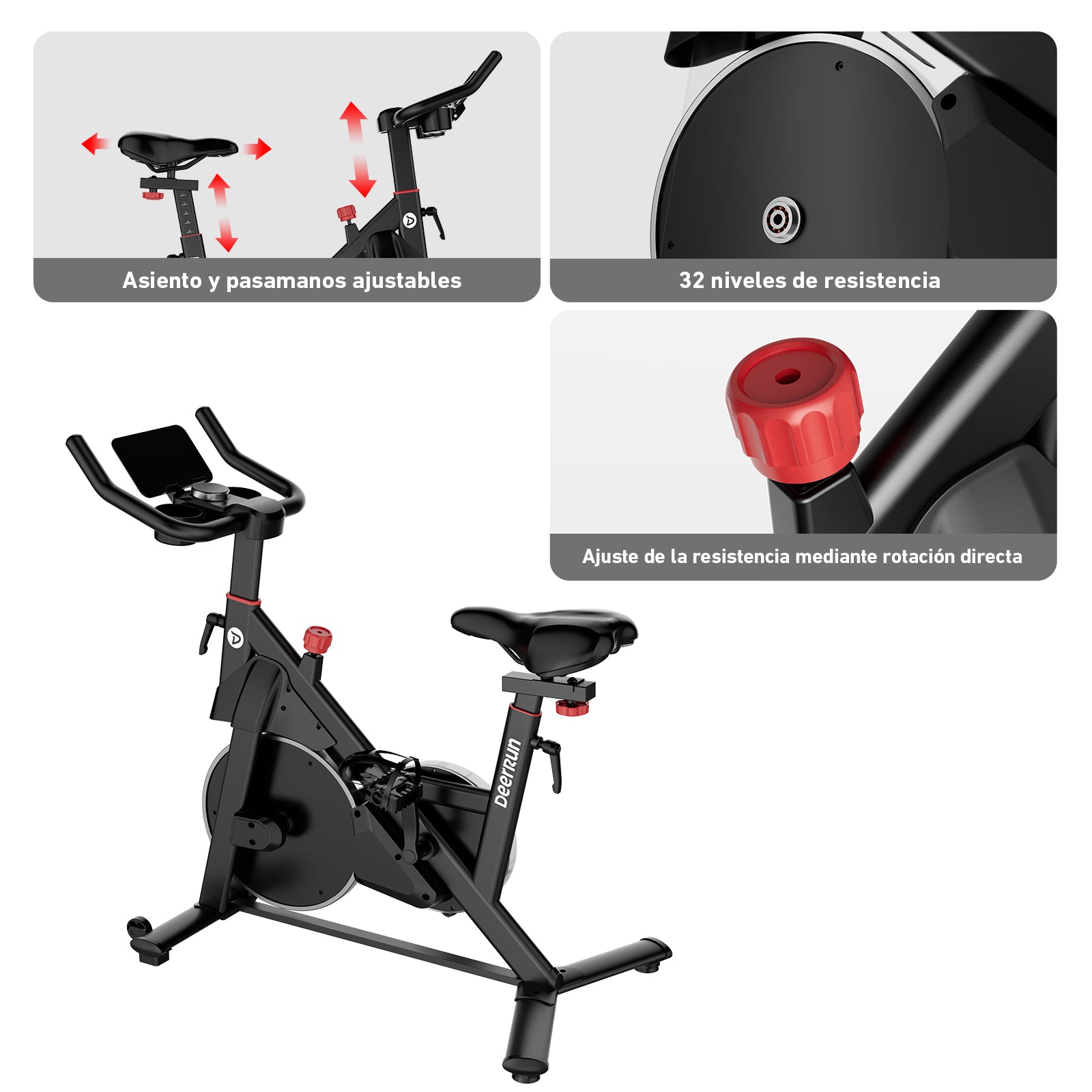 DeerRun S500 Pro King Size Bicicleta estática para personas altas, 32 niveles de resistencia magnética, pantalla LED