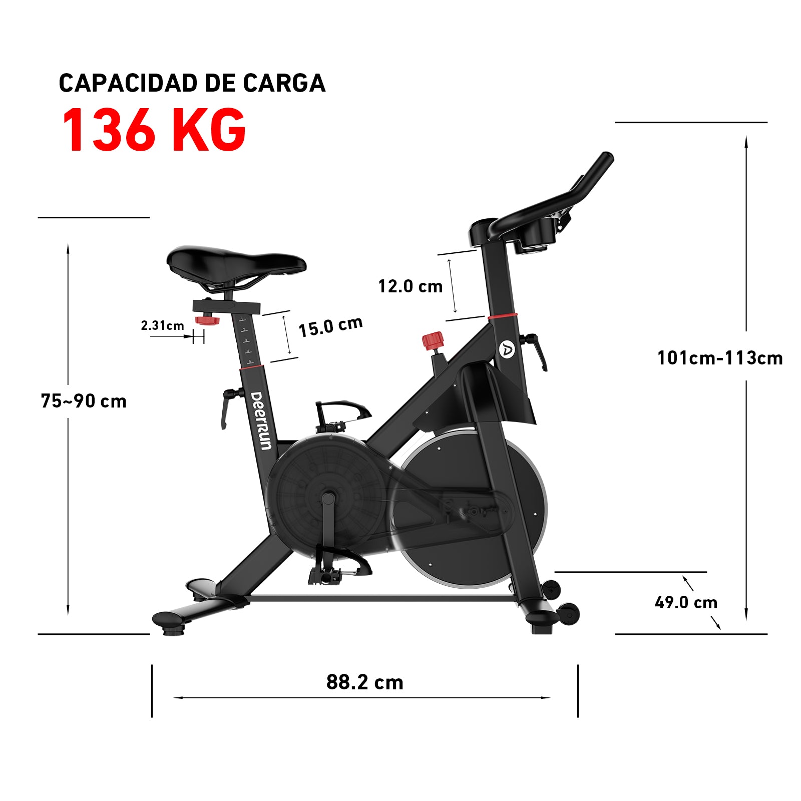 DeerRun S500 Pro King Size Bicicleta estática para personas altas, 32 niveles de resistencia magnética, pantalla LED