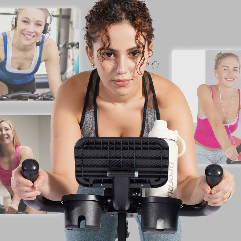 DeerRun S500 Bicicleta inteligente de interior negra con resistencia magnética ajustable, cinturón silencioso y aplicación PitPat