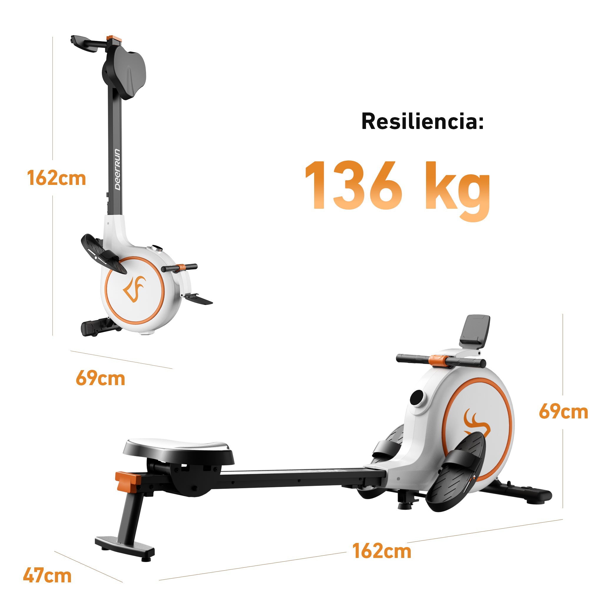DeerRun RW600 Smart-Máquina de remo con resistencia magnética ajustable de 32 niveles y riel deslizante largo y PitPat APP