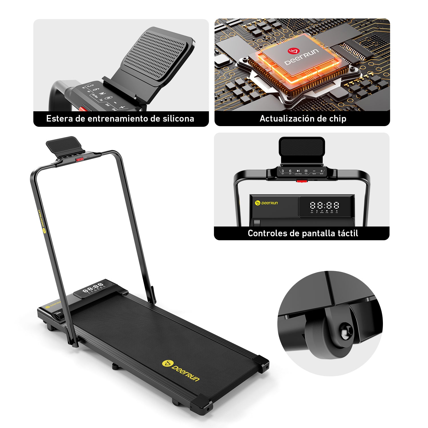 DeerRun A5 Pro Energie-2025 Smartes 2-in-1 Cinta de correr negra | Mejora a capacidad de carga de 145 kg