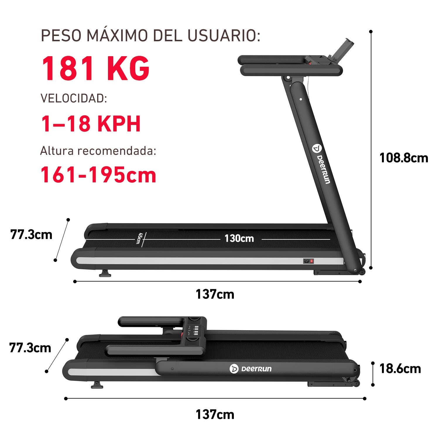 DeerRun X20 Smart Cinta de correr profesional - inclinación del 15 %, hasta 18 km/h, amplia superficie de carrera