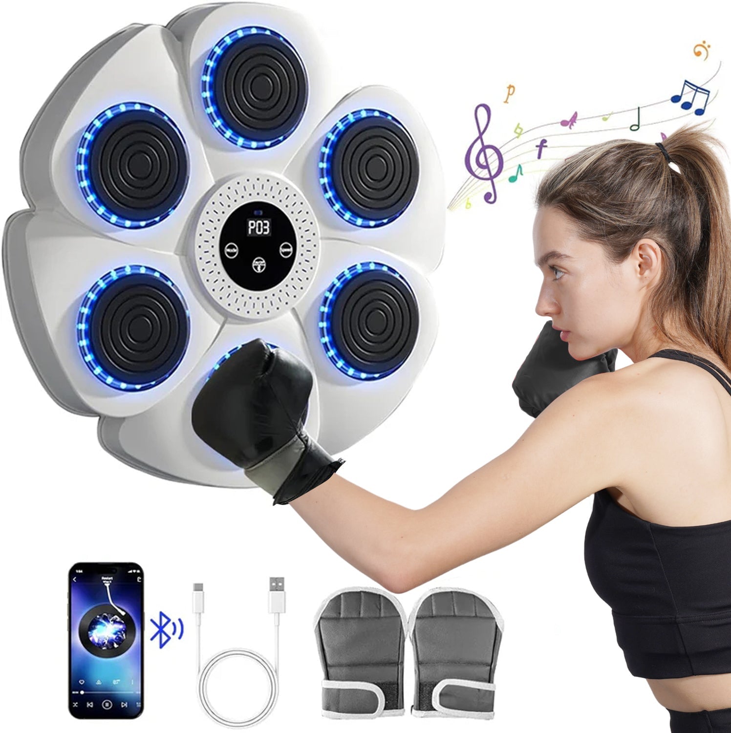 DeerRun® Smart Máquina de boxeo musical (guantes y cable de carga incluidos)