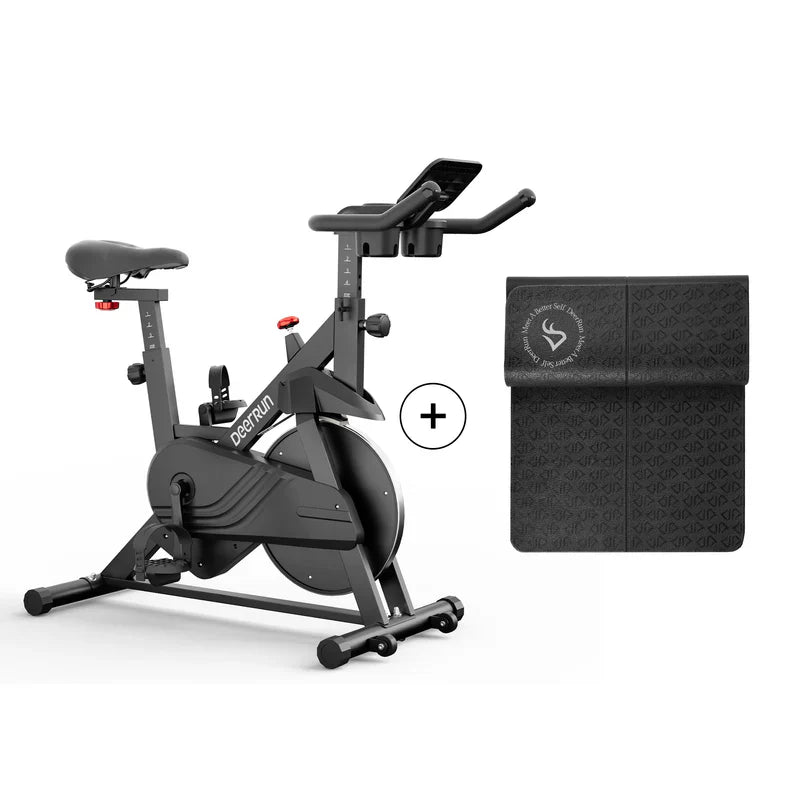 DeerRun S500 Bicicleta inteligente de interior negra con resistencia magnética ajustable, cinturón silencioso y aplicación PitPat