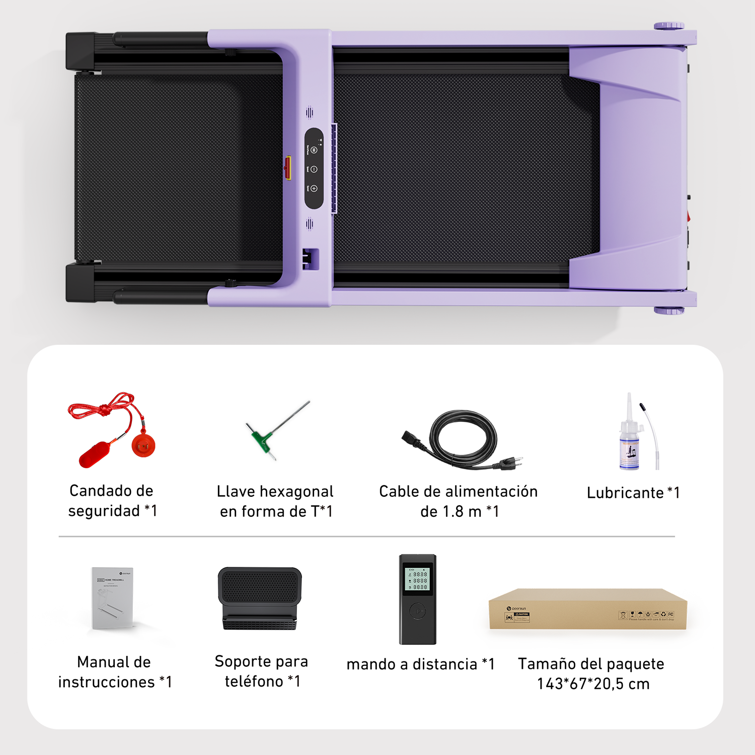 DeerRun A1 Urban-Cinta de correr plegable inteligente con inclinación del 6% y NFC | 150 kg, 16 km/h, Púrpura