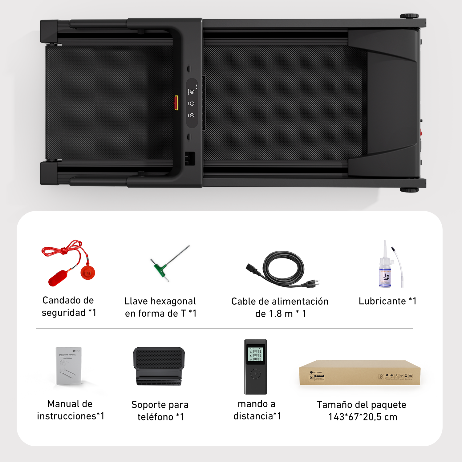DeerRun A1 Urban-Cinta de correr plegable inteligente con inclinación del 6% y NFC | 150 kg, 16 km/h, Negra