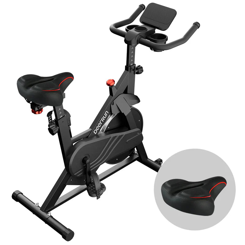 DeerRun S500 Bicicleta inteligente de interior negra con resistencia magnética ajustable, cinturón silencioso y aplicación PitPat