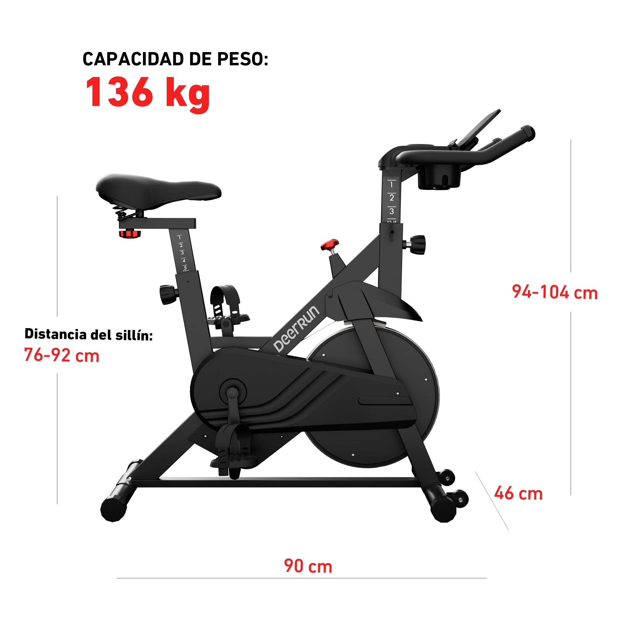 DeerRun S500 Bicicleta inteligente de interior negra con resistencia magnética ajustable, cinturón silencioso y aplicación PitPat