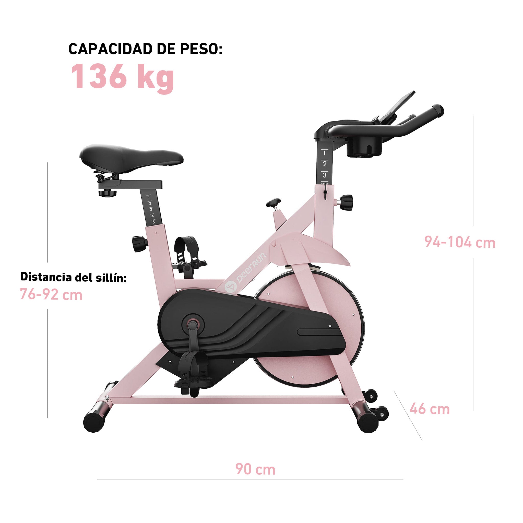 DeerRun S500 Bicicleta inteligente de interior Rose con resistencia magnética ajustable, cinturón silencioso y aplicación PitPat