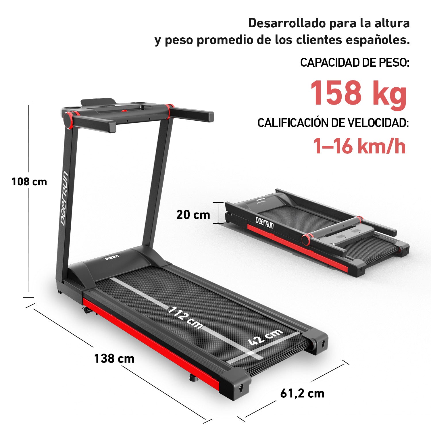 DeerRun A1 Pro Move+ – Cinta de correr plegable con inclinación del 6 % | Chip de actualización 2025 y compatibilidad con NFC | Capacidad de carga de 158 kg, hasta 16 km/h